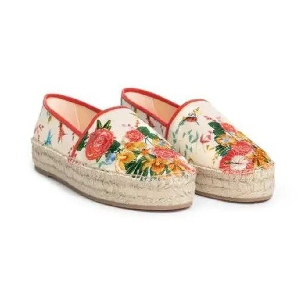 Johnny Was Andra Floral Embroidered Espadrille Platform‎ Slip On Flats 9